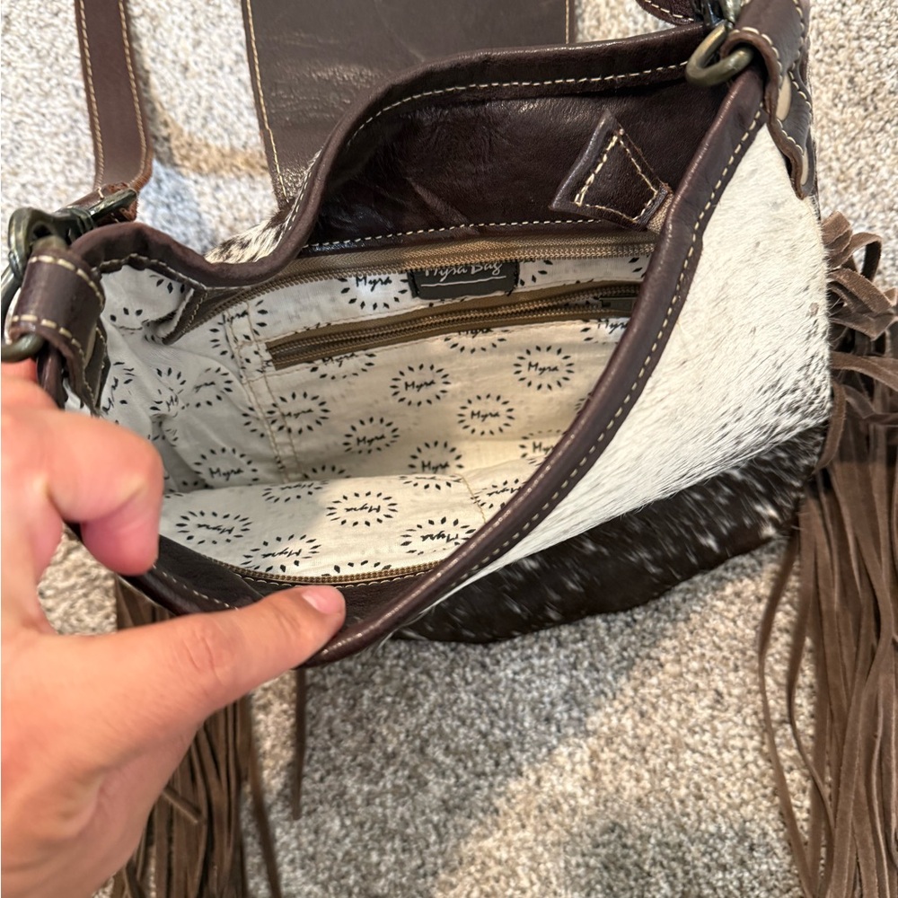 Myra Bag Spotted Cowhide Fringe Shoulder Bag - Picture 2 of 3